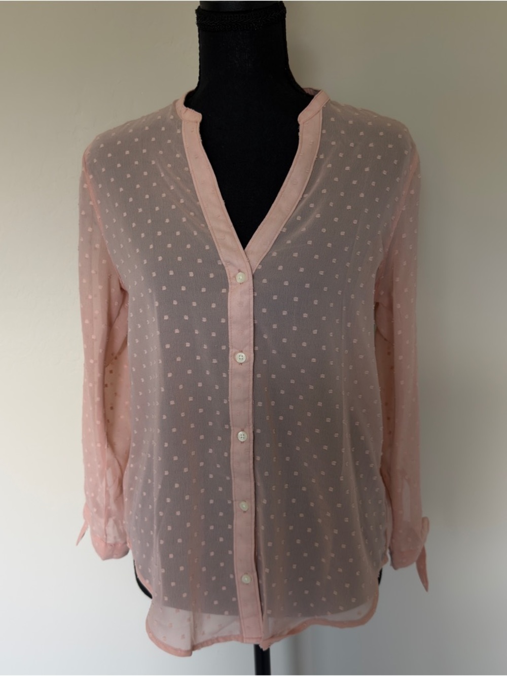 Abercrombie & Fitch Pale Pink Sheer Dot Button-Down Shirt
